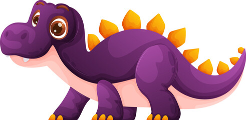 Cute Cartoon Purple Stegosaurus with Yellow Plates. Adorable Dinosaur Illustration.