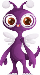 Cute Purple Alien Character with Large Eyes, Small Wings, and a Segmented Tail.
