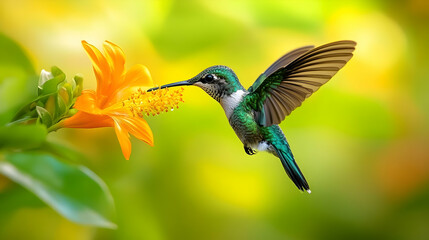 Fototapeta premium Vibrant hummingbird feeding on a flower.