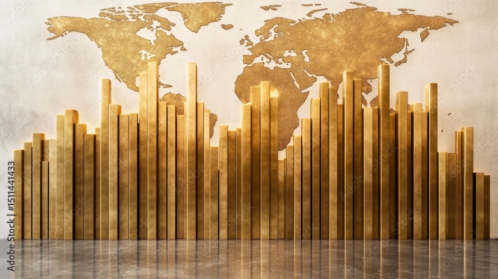 Poster golden bars aligning with world map a visual representation of global wealth distribution in modern 