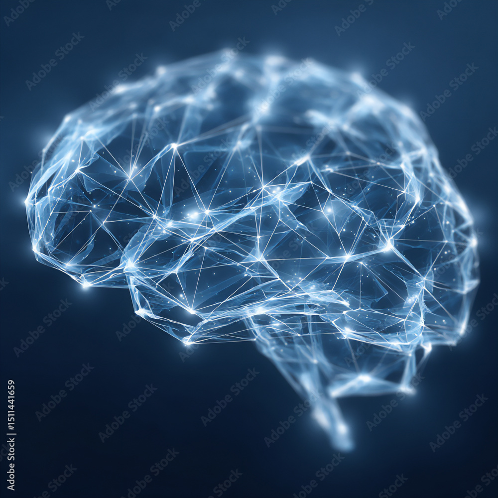 Poster a stylized ai brain icon integrated into a smart home network, pulsing with light.