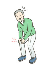 Obraz premium 膝の痛みで膝に手を当てる高齢男性のイラスト 