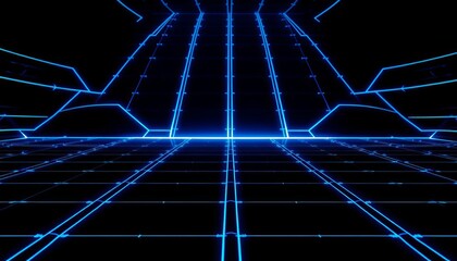 Abstract black tech grid, glowing blue lines, sharp edges, futuristic design,  augmented reality,  black