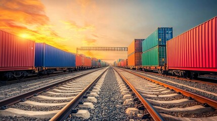 Fototapeta premium Enhancing intermodal transportation logistics with containers a comprehensive study in global supply chain management