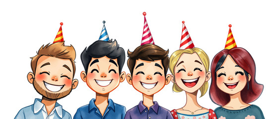 Kids Birthday Party in Watercolor Style – Child Blowing Candles, Gifts, Family and friend Celebration  with Cake and Sweets. vector illustration.