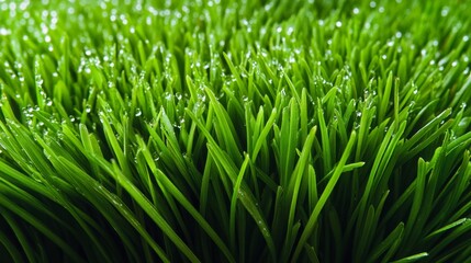 Captivating macro photography of dew-kissed green grass in morning light nature's beauty close-up freshness tranquil atmosphere