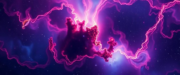 Abstract cosmic nebula backdrop, swirling galaxies, distant stars, planets, galaxy, universe