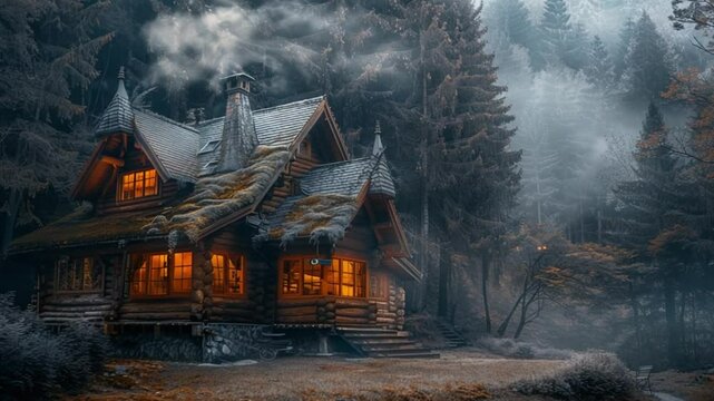 Cozy Cabins with Smoke From The Chimney 4K Videos