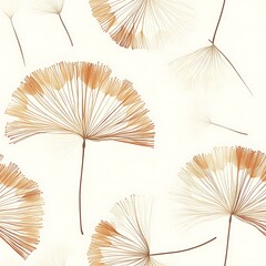 A seamless pattern of dandelion seeds in shades of brown, beige, and light orange on an off-white background
