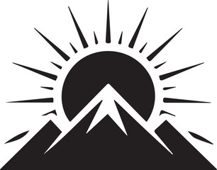 Striking silhouette of mountains with a rising sun, perfect for nature, adventure, or travel-themed designs on black.