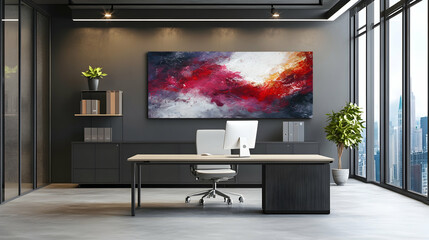 Mockup of a professional office with modern wall art, creating a stylish environment