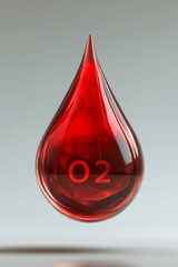 A red blood drop with text O2 inside, Oxygen blood for donation test medical usage 
