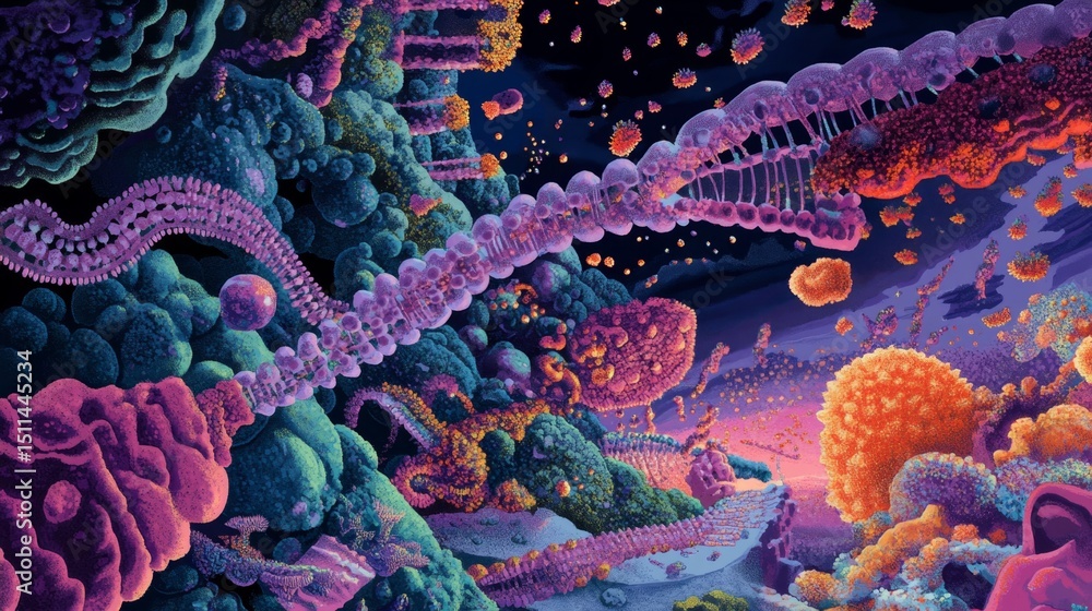 Poster illustrating the dna replication process in a cellular environment a scientific visualization of mol