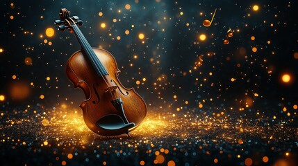Fototapeta premium Violin bathed in golden glitter
