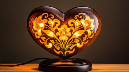 Heart-Shaped Lamp with Floral Design Illuminating a Warm Ambiance