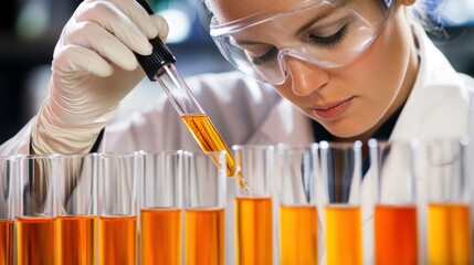 Scientist Conducting Experiment with Test Tubes in Laboratory Setting
