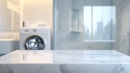 Modern Marble Tabletop in a Lavish Bathroom with City View