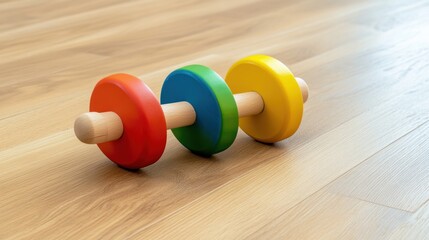 Colorful Wooden Toy on Wooden Floor: A Child's Playtime Delight