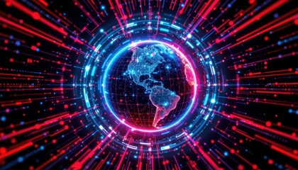 Obraz premium Digital transformation event showcasing global connectivity in a futuristic virtual environment