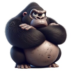Whimsical cartoon gorillas. A quirky cartoon gorilla is sullen.