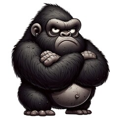 Whimsical cartoon gorillas. A quirky cartoon gorilla is sullen.