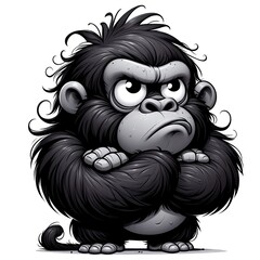 Whimsical cartoon gorillas. A quirky cartoon gorilla is sullen.