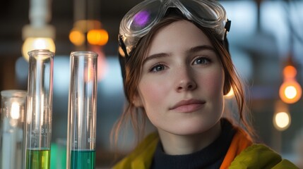 Young Scientist with Test Tubes in Laboratory Environment