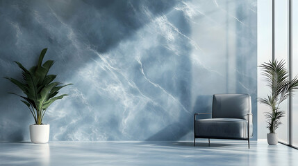 Modern minimalist studio setting with smooth blue marble textures and clean design