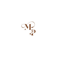 bold and hairline initial wedding logo concept MP elegant curve monogram letter