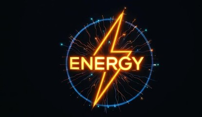  "ENERGY" neon text and lightning bolt symbolize power and innovation. - Powered by Adobe