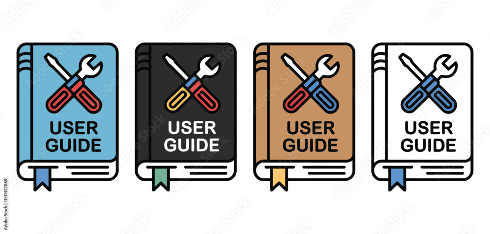 Aufkleber four color variations of a user guide book icon