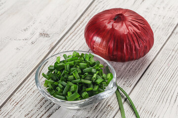 Diced green onion in the bowl