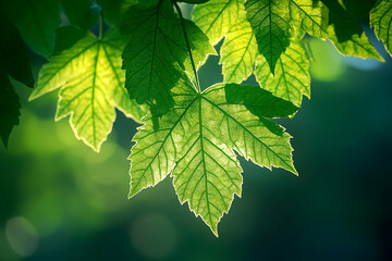 Close-up view of vibrant green leaves in sunlight.