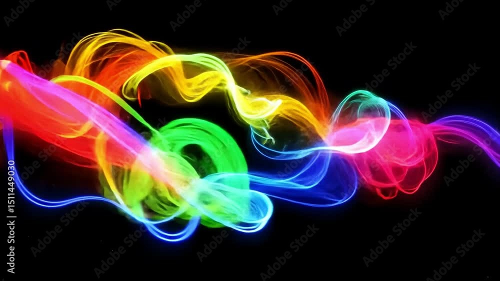 Poster vibrant light trails in dynamic colors create abstract glow, showcasing energy and movement in mesme
