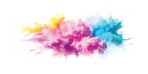 A Powerful and Vibrant Multicolor Powder Explosion, Forming a Magnificent Cloud of Bright, Radiant Colors and Dust That Fills the White Background in a Captivating Display of Dynamic Motion.
