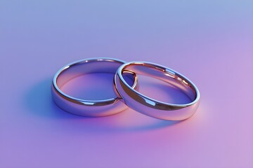 Light reflects off the surface of the wedding rings in a close-up view, with aqua purple as a backdrop adding an exclusive feel	