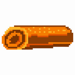 Pixel art cinnamon stick retro video game style, brown cinnamon spice, rolled food element