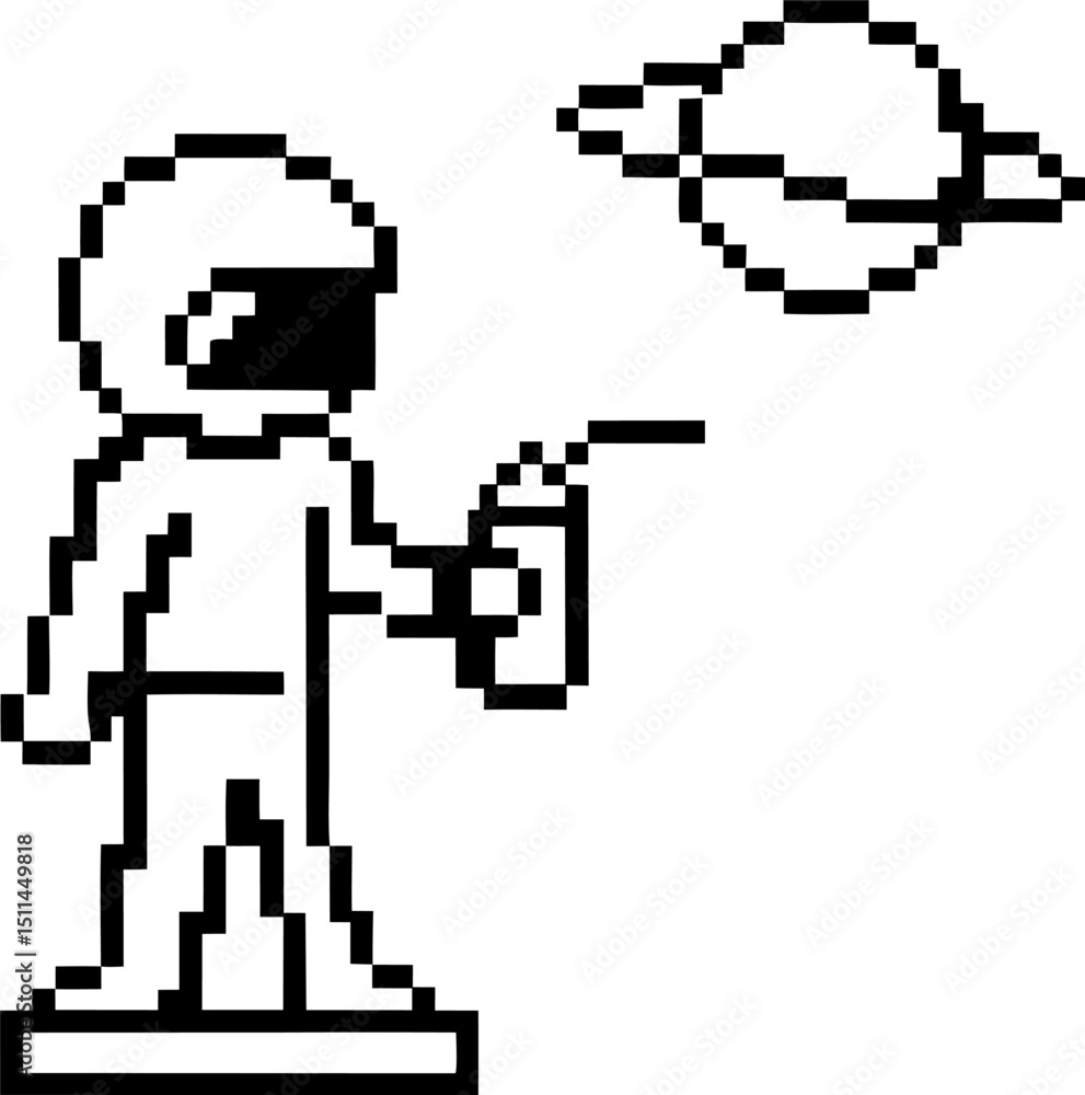 Poster pixel astronaut exploring space with planet retro digital art, 8 bit