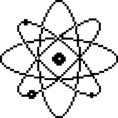 pixelated atomic structure diagram simplified atomic model, representing electrons orbiting nucleus in pixel art