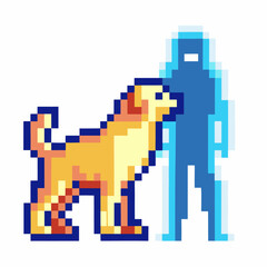 Fototapeta premium Pixel art dog and human silhouette retro digital friendship and futuristic interaction