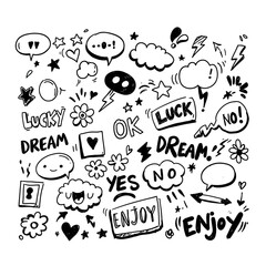 Hand-drawn Doodle Elements with Speech Bubbles and Symbols – Creative Sketches