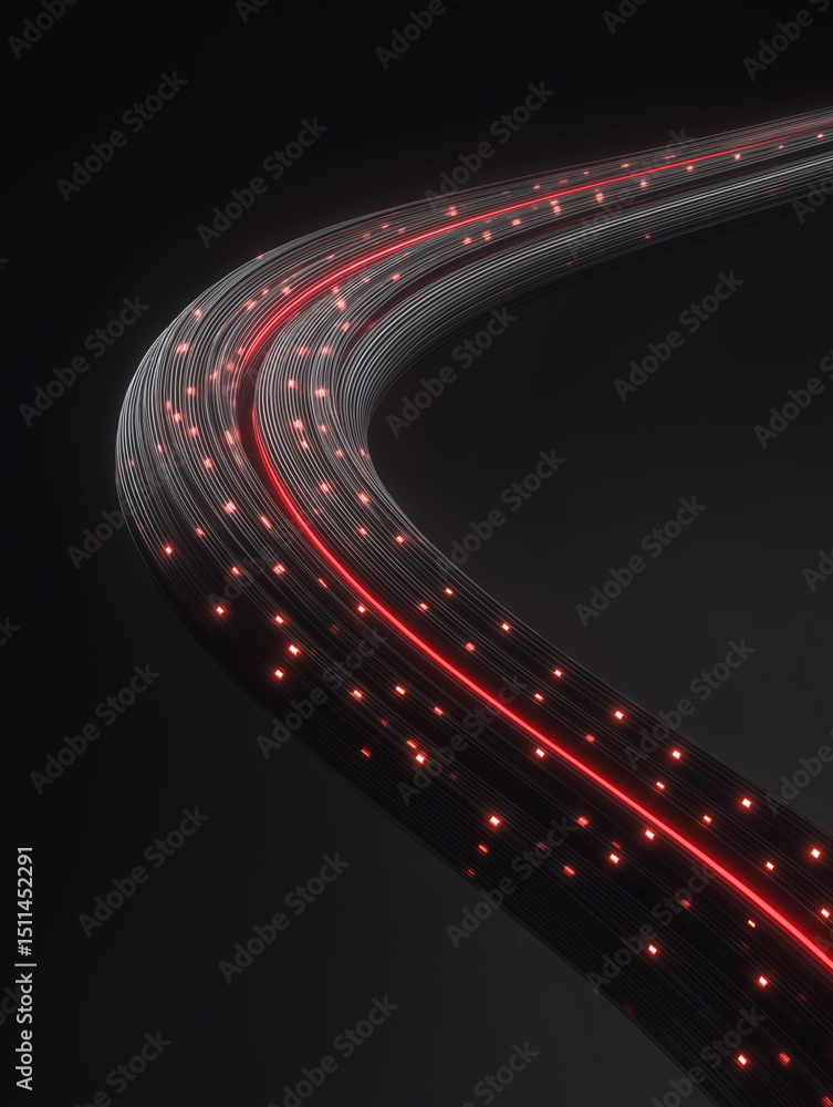 Poster abstract fiber optic cable conveying data with red light in a modern high-tech communication network
