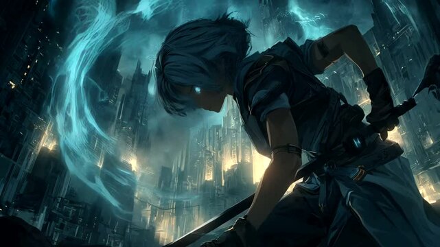 Urban fantasy figure with glowing energy. - Powered by Adobe