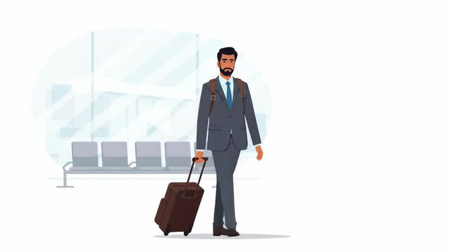 Business Traveler at Airport Terminal, Illustration