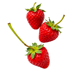 Fresh and Juicy Strawberries with Vibrant Red Color and Green Leaves on a White Background