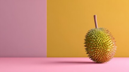 Opened durian exotic tropical fruit isolated on colorful background for vibrant food photography