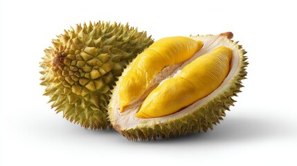 Obraz premium Open durian delight discovering tropical fruits isolated exotic durian in a bright white environment