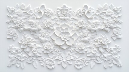 Design detail texture in art. Floral decorative wall in white. Antique architecture with flower and old Asian pattern.