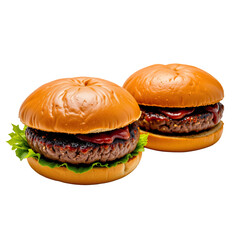 Delicious Juicy Hamburger with Fresh Lettuce and Tomato Sauce on Soft Bun Ideal for Food Photography and Menus