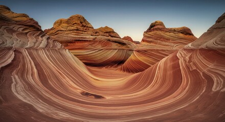 Striped sandstone formations in scenic desert canyon